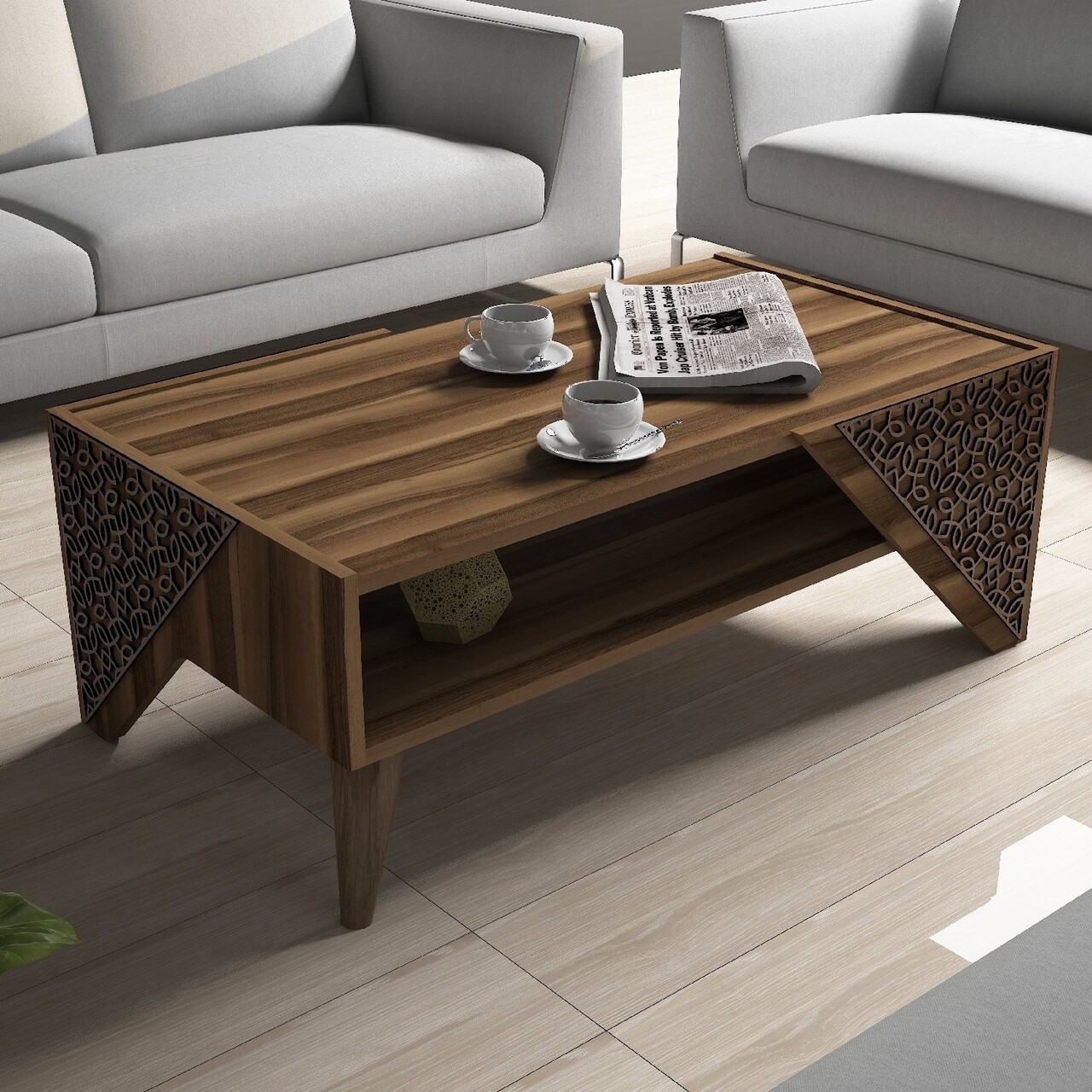 Masuta de cafea Beril Walnut, Hommy Craft, 105x58x40 cm, aluna - imagine 6